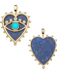 Front and back of protect queen of hearts pendant shows lapis stone inlay