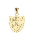 Back of the protect shield pendant features the phrase "GARDEZ BIEN"