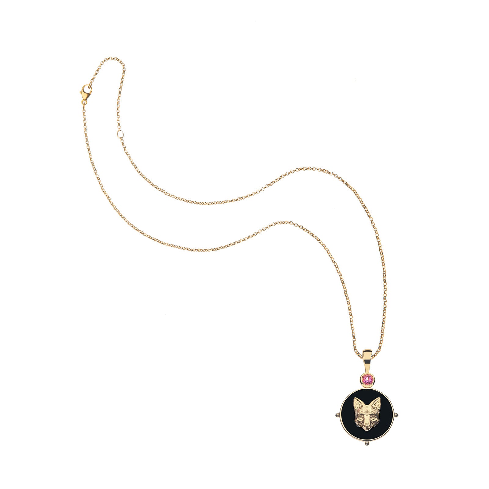Onyx fox pendant on classic rolo chain