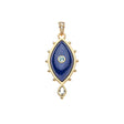 Gold and lapis evil eye pendant with white topaz accents on the bail, and sky blue topaz in the center