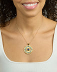 Model wearing the protect gleaming eye pendant on the classic rolo chain