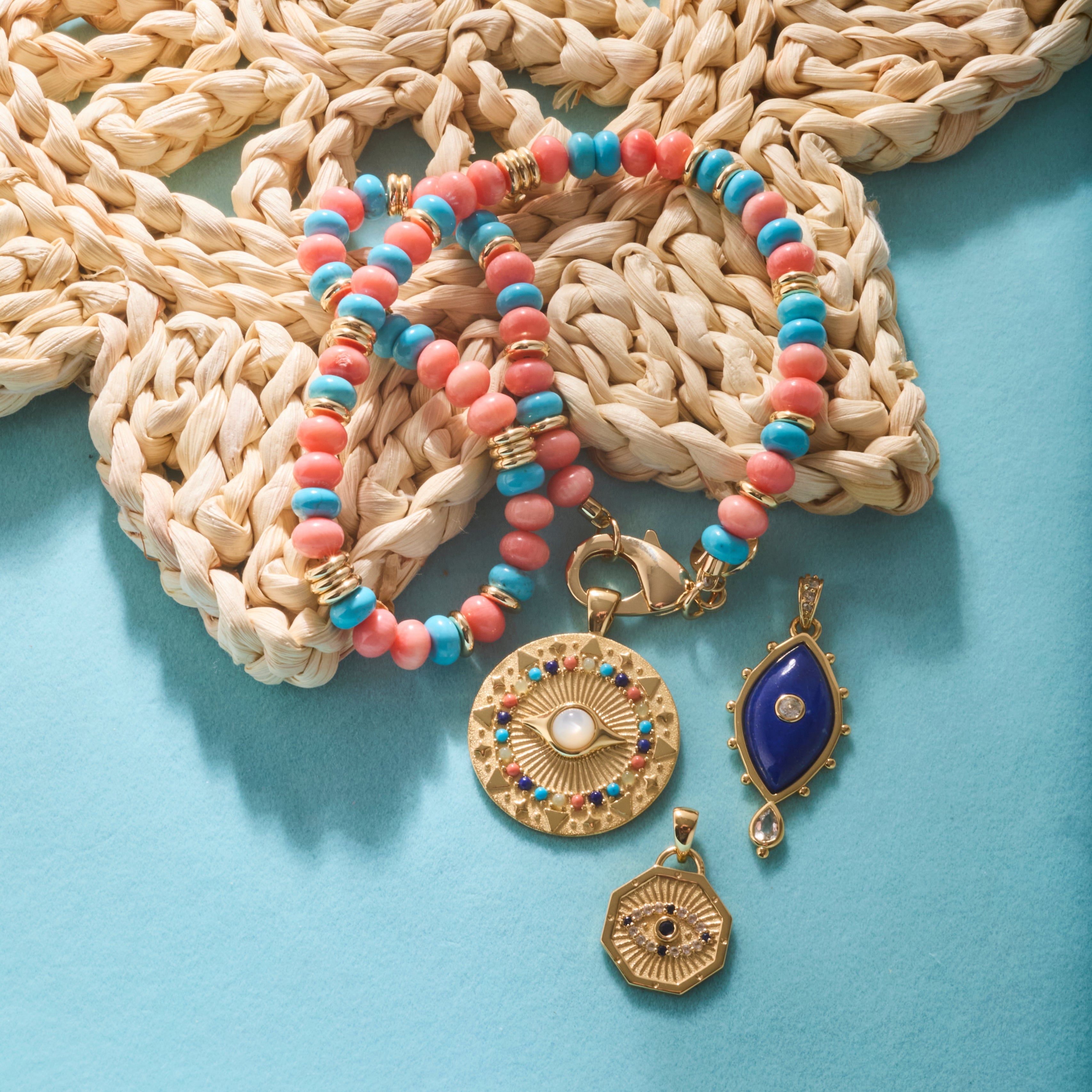 Gumdrop Beaded Necklace in Coral and Turquoise Mix – Jane Win Jewelry