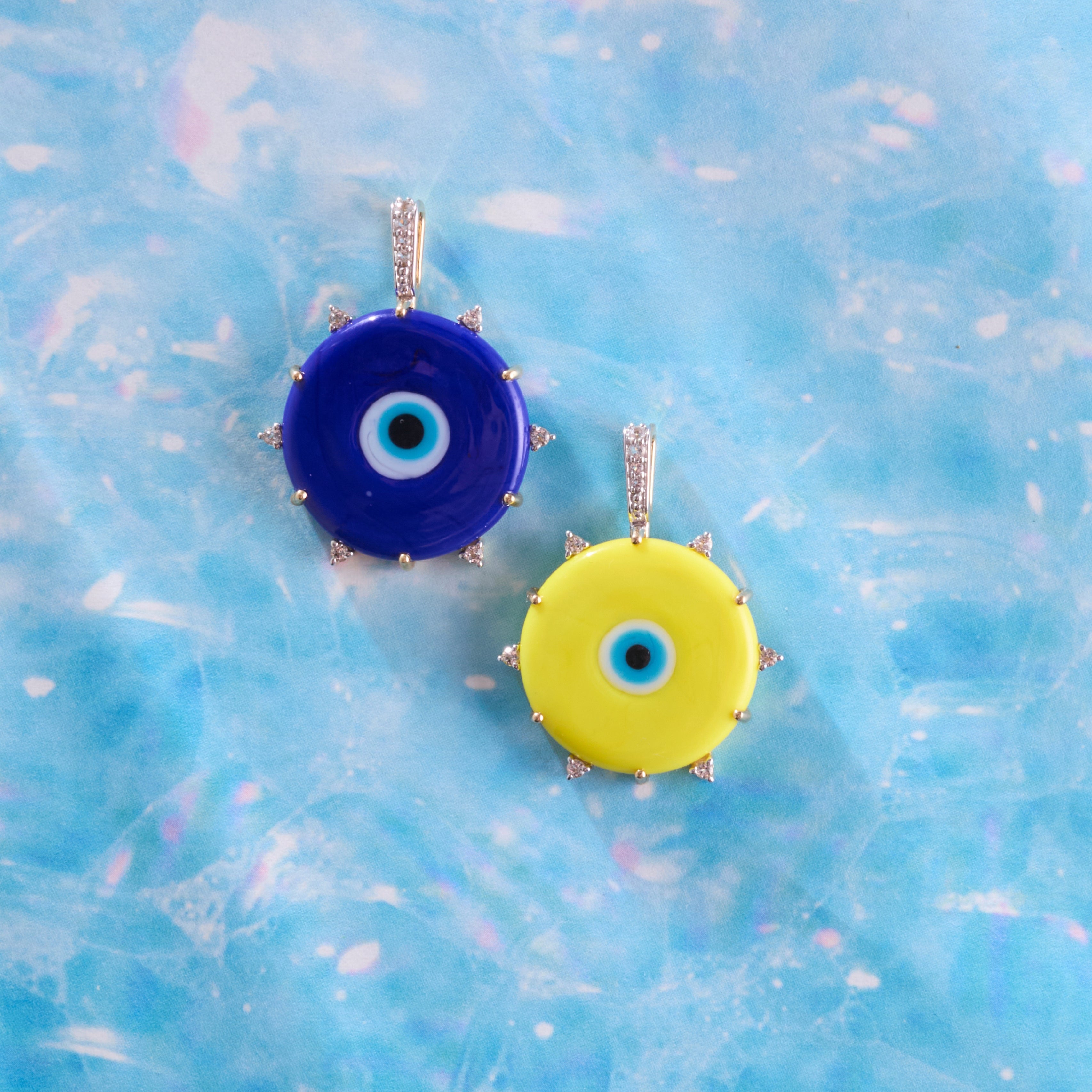 PROTECT Blue Traveling Eye Pendant in Solid Gold – Jane Win Jewelry
