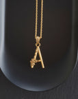 Stylized shot of the dogwood letter A on the classic rolo chain
