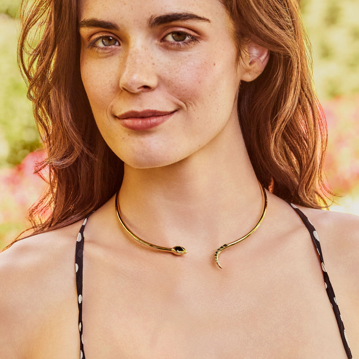 Model wearing the protect snake neck cuff