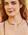 Model wearing the protect snake neck cuff