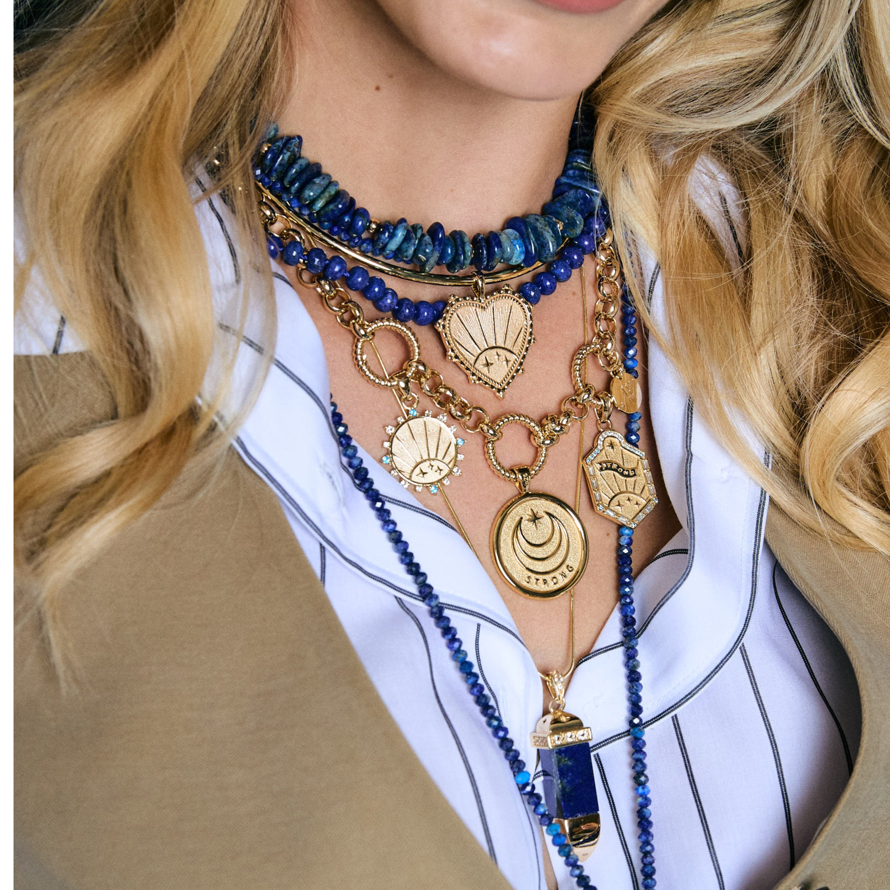 Pendant Coin Necklace with Symbol and Inspired Word - STRONG