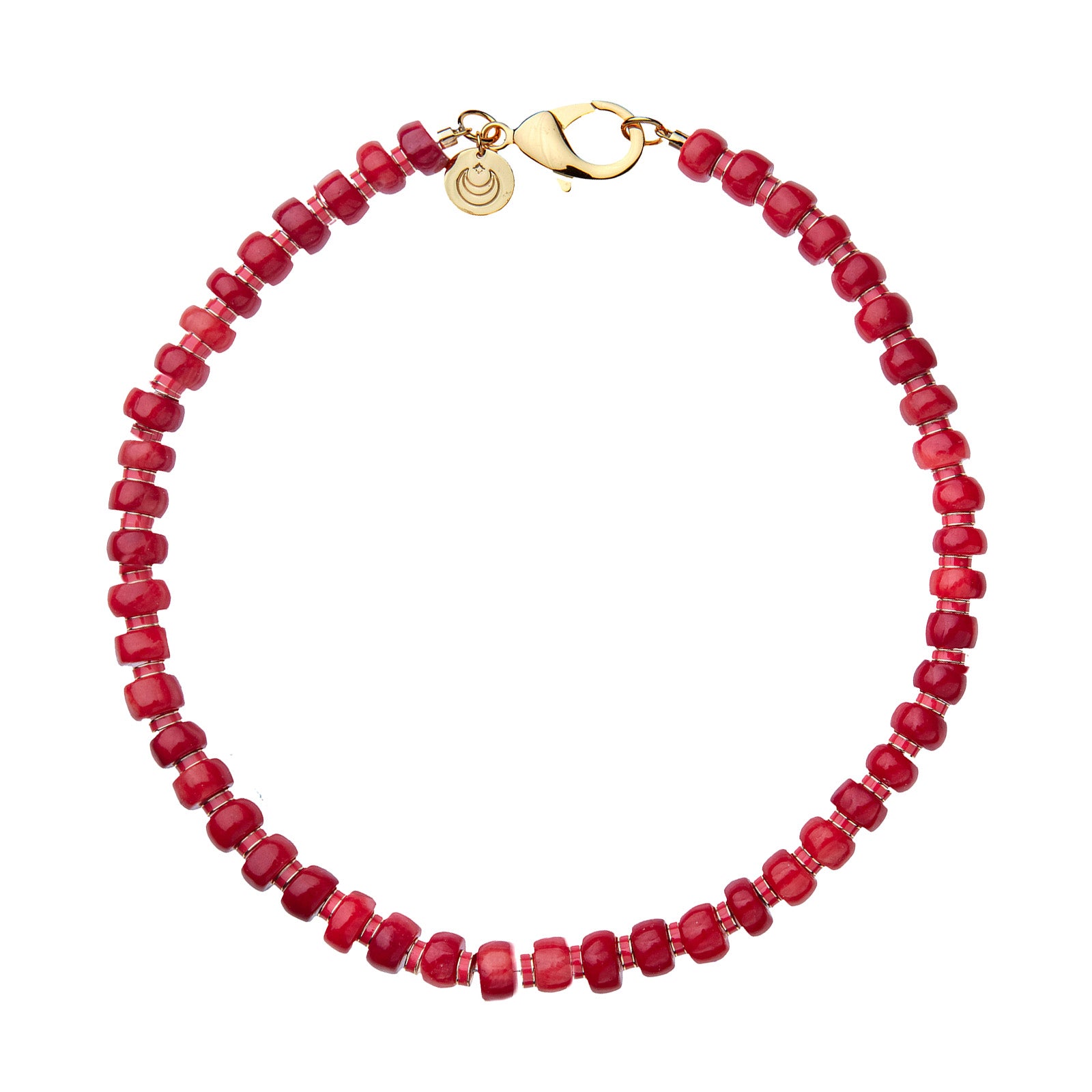 Coral beaded necklace with alternating coral and enamel beads