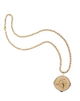 Gold original Sagittarius coin pendant on grande rolo chain