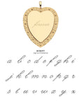 Shiny gold heart-shaped pendant with engraved letters and font selection.