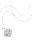 Silver Lucky Bonne Chance Coin on Satellite Beaded Chain