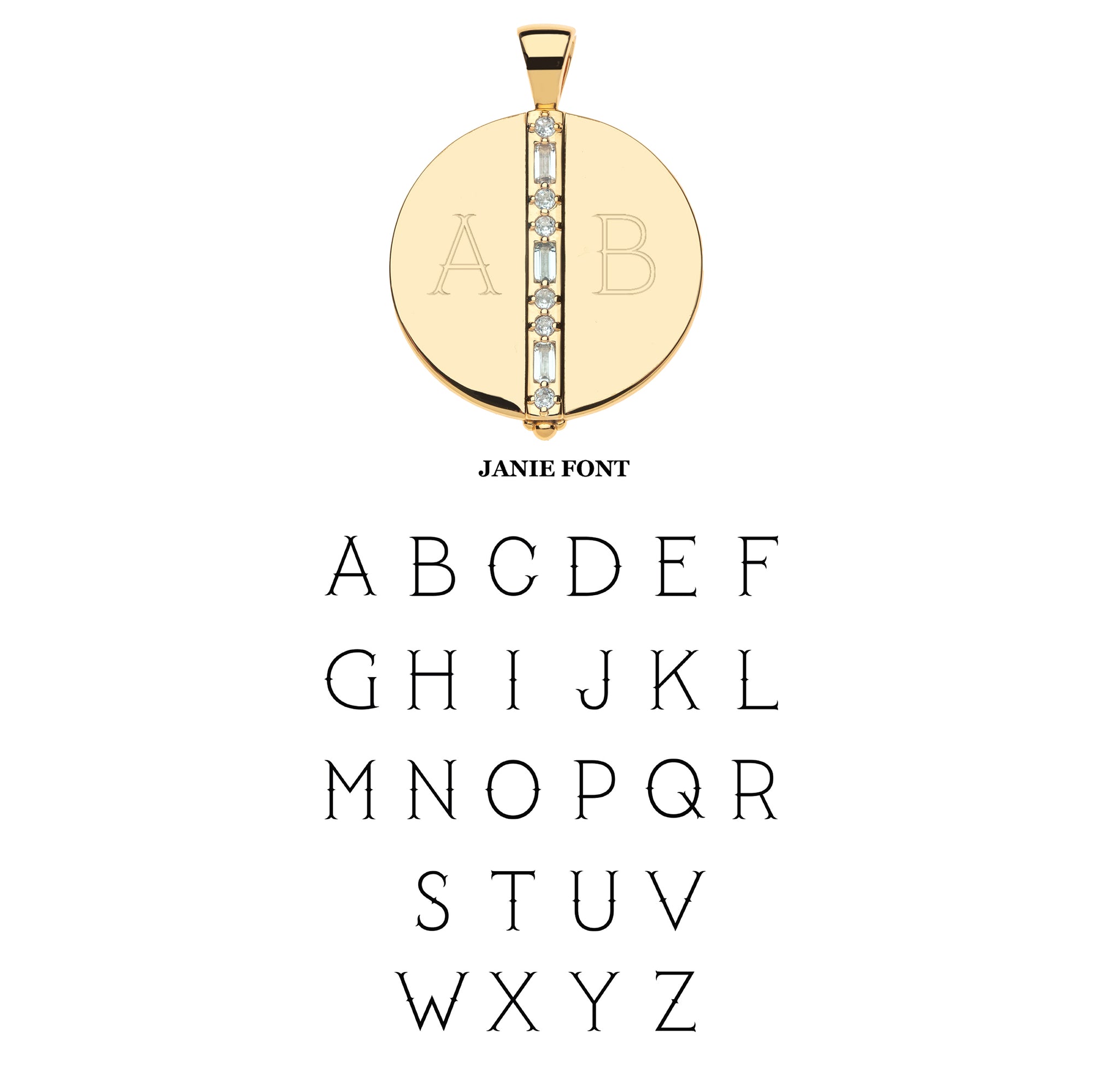 Split by Love coin pendant with Janie font engraving option