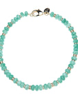 Chunky amazonite beaded necklace with flat gold beads interspersed and oversized gold lobster clasp