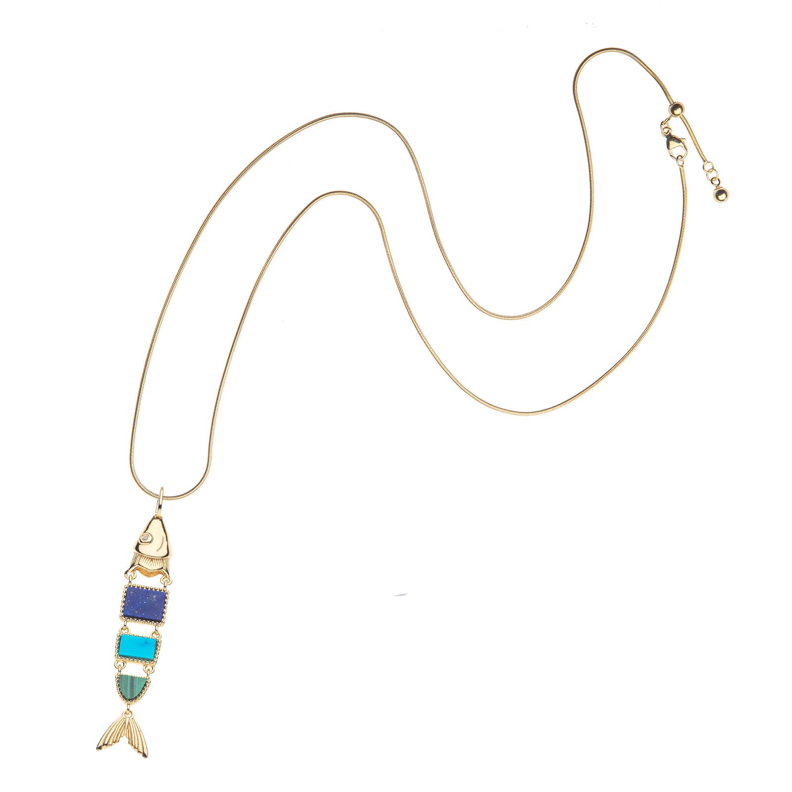 Gold fish pendant on snake chain