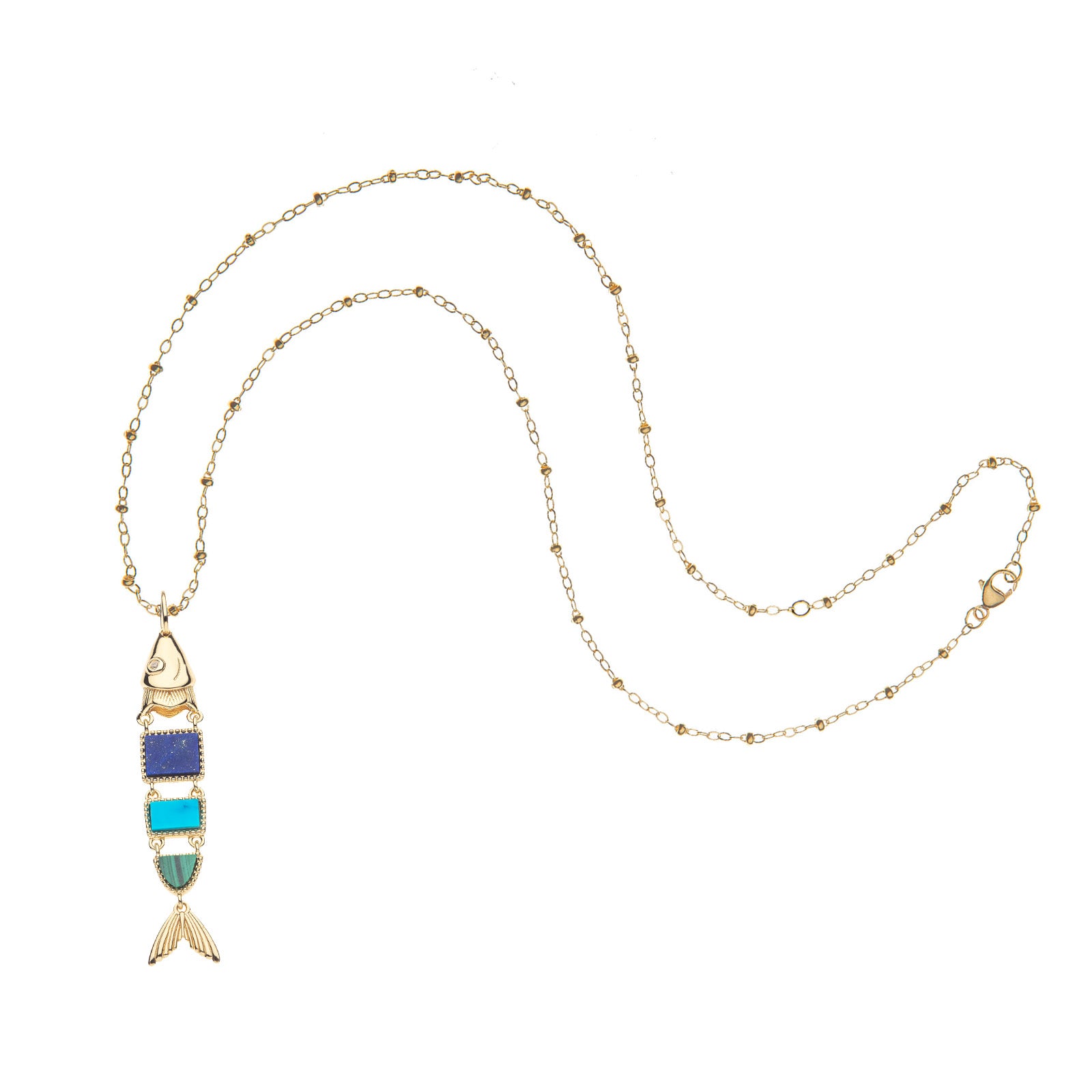 Gold fish pendant on satellite chain