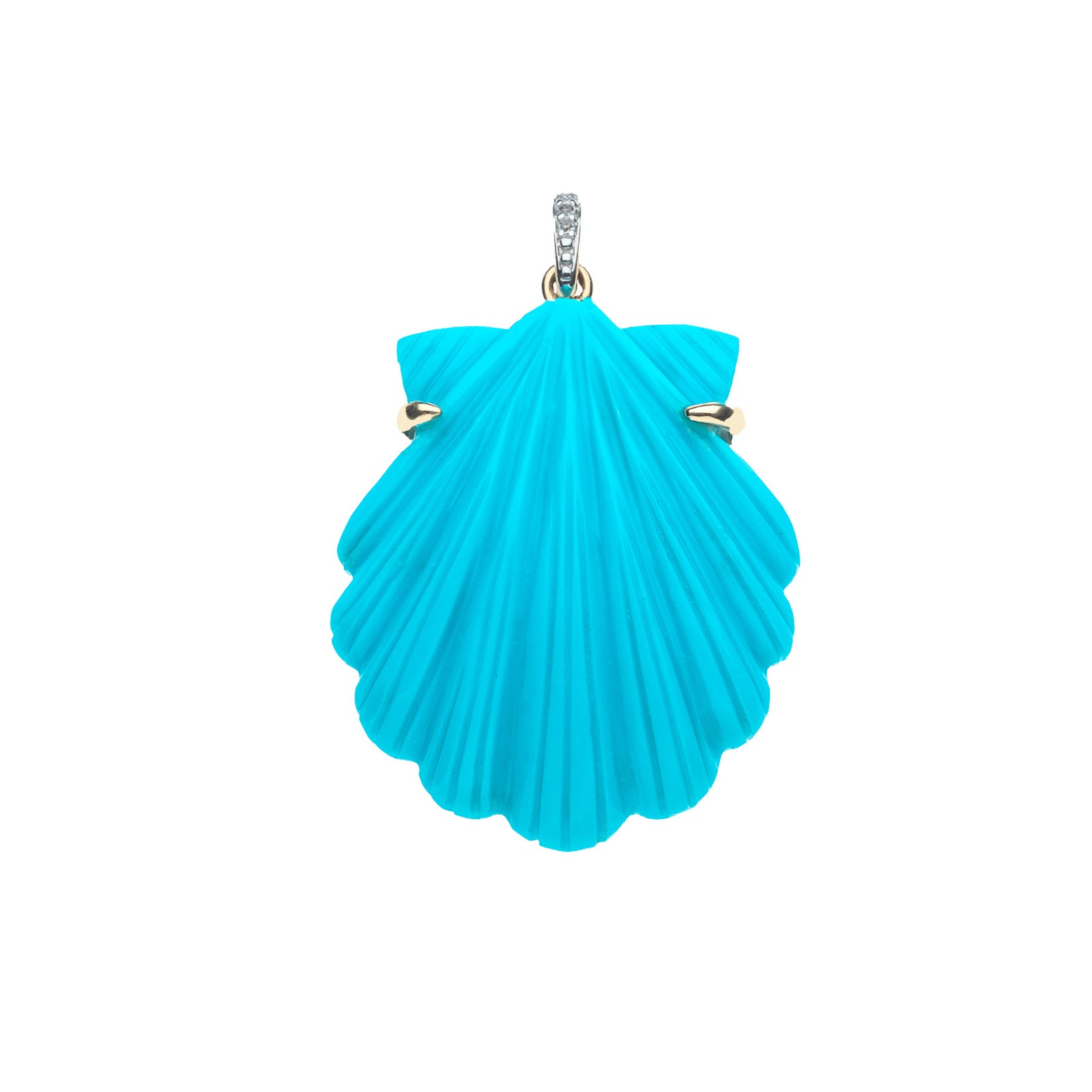 Carved turquoise scallop shell in gold setting