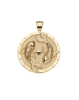 Gold coin pendant featuring two koi fish circling a star in the center