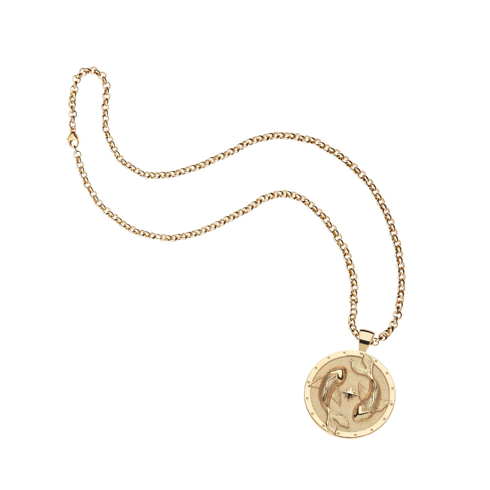Strong circling koi fish pendant on the grande rolo chain