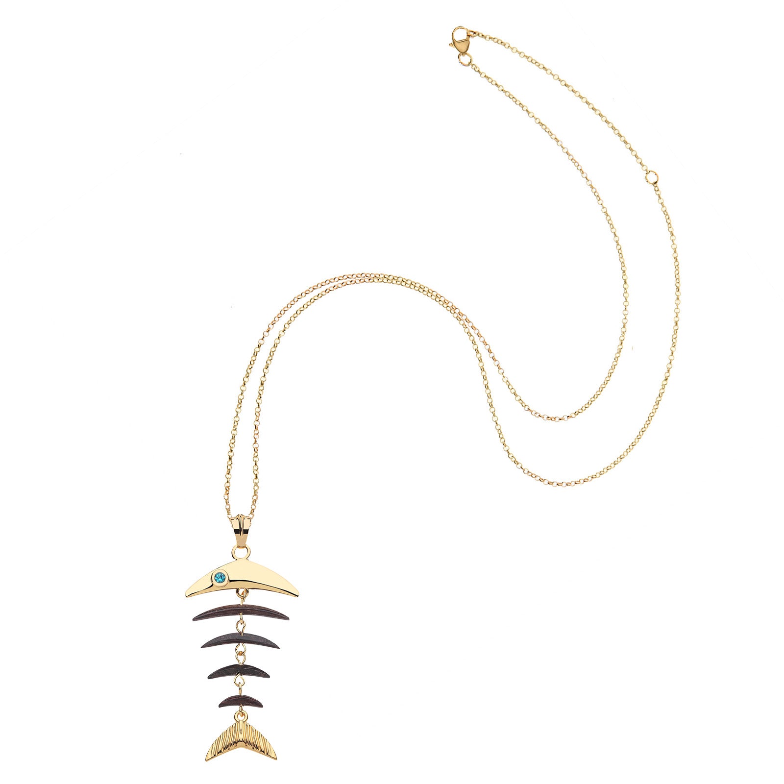 Strong wood fishbone pendant on the adjustable delicate chain