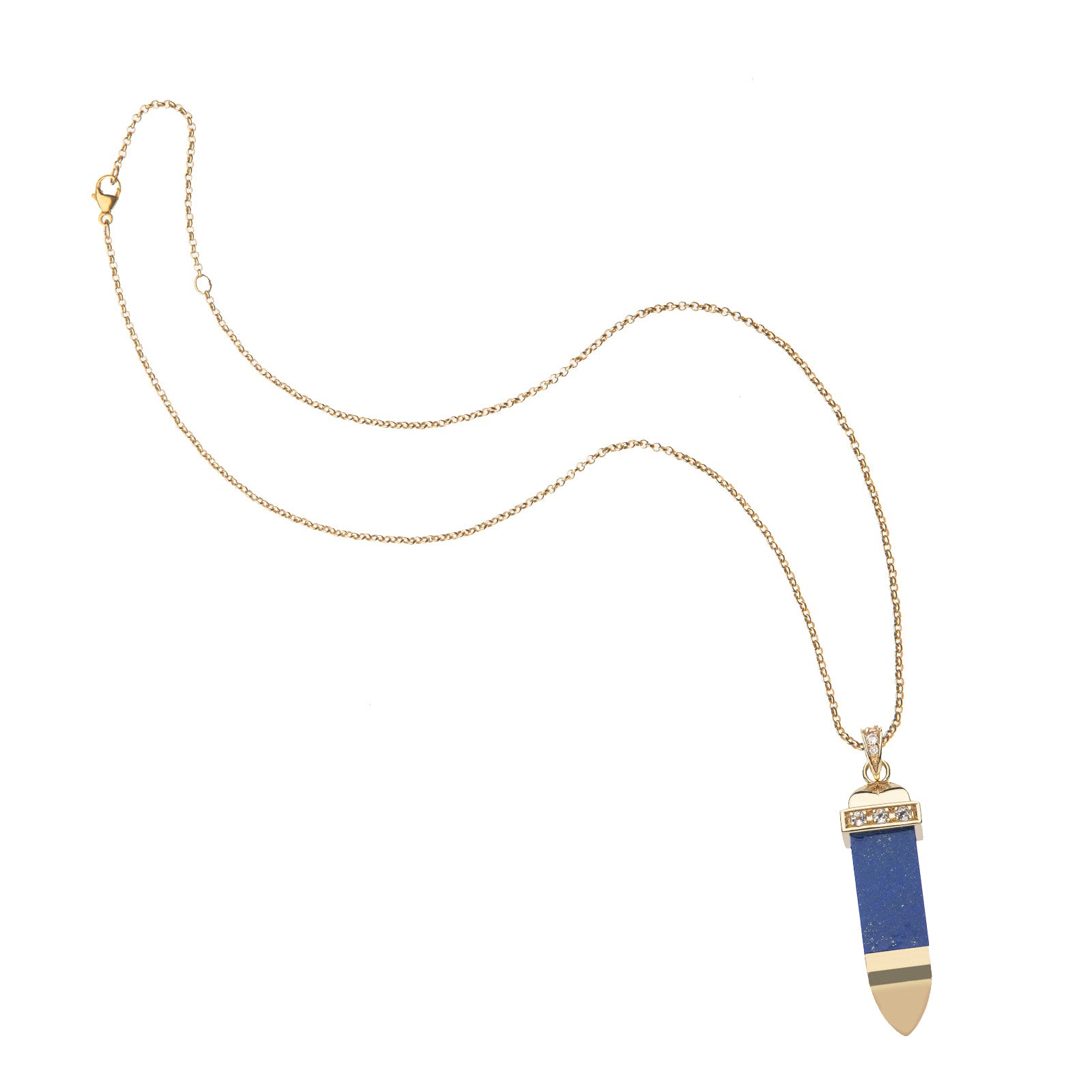 Lapis sun ray pendant on classic rolo chain