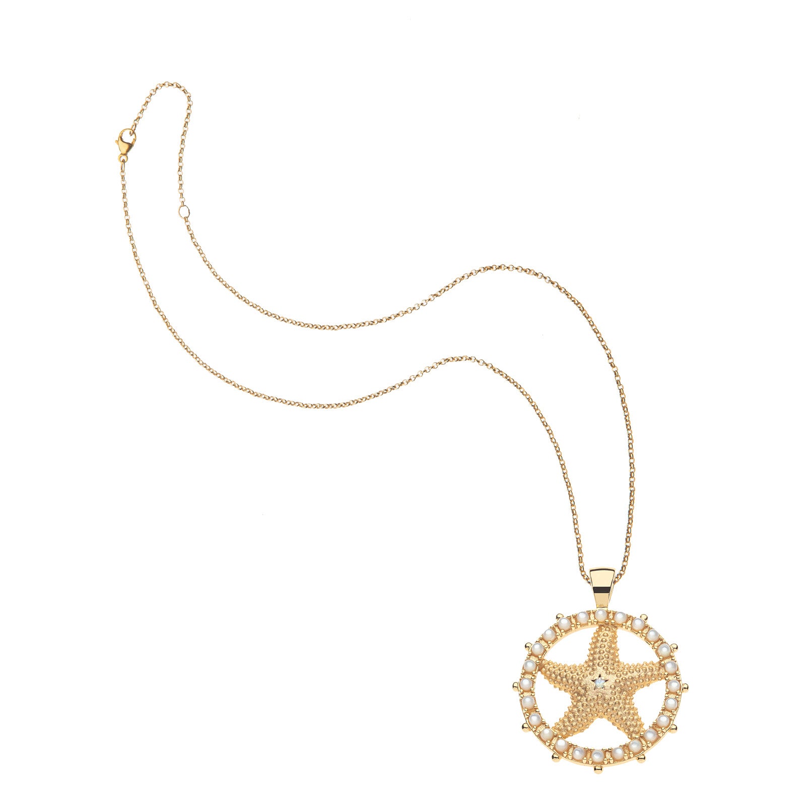 Gold starfish cutout coin on the classic rolo chain