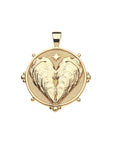Gold coin pendant features 2 oyster shells that form a heart, with a star detail above