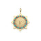 Gold sun face pendant featuring border of alternating lapis and turquoise stones