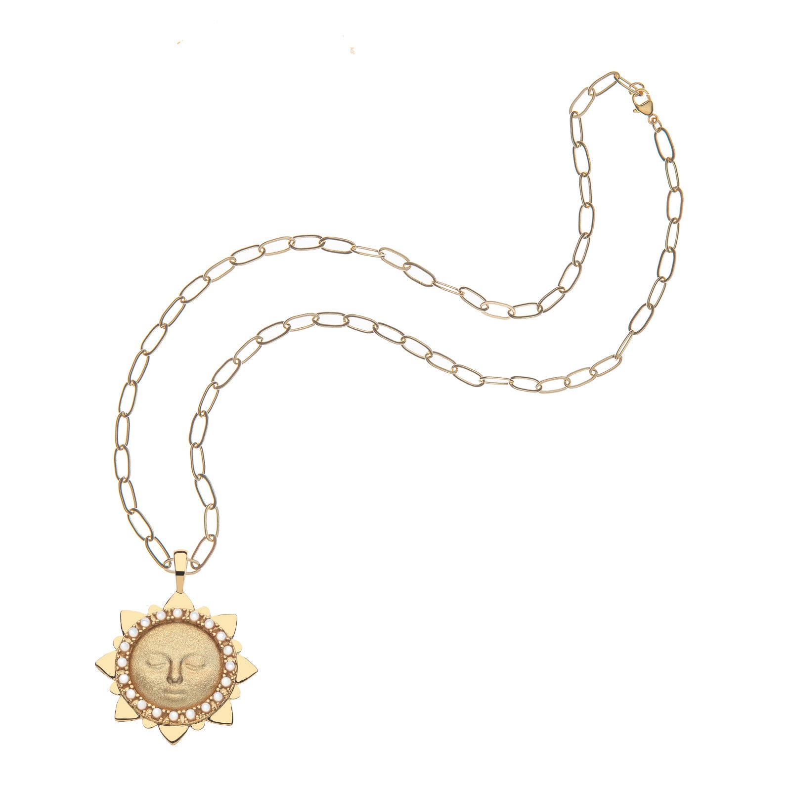 Sun pendant on drawn link chain