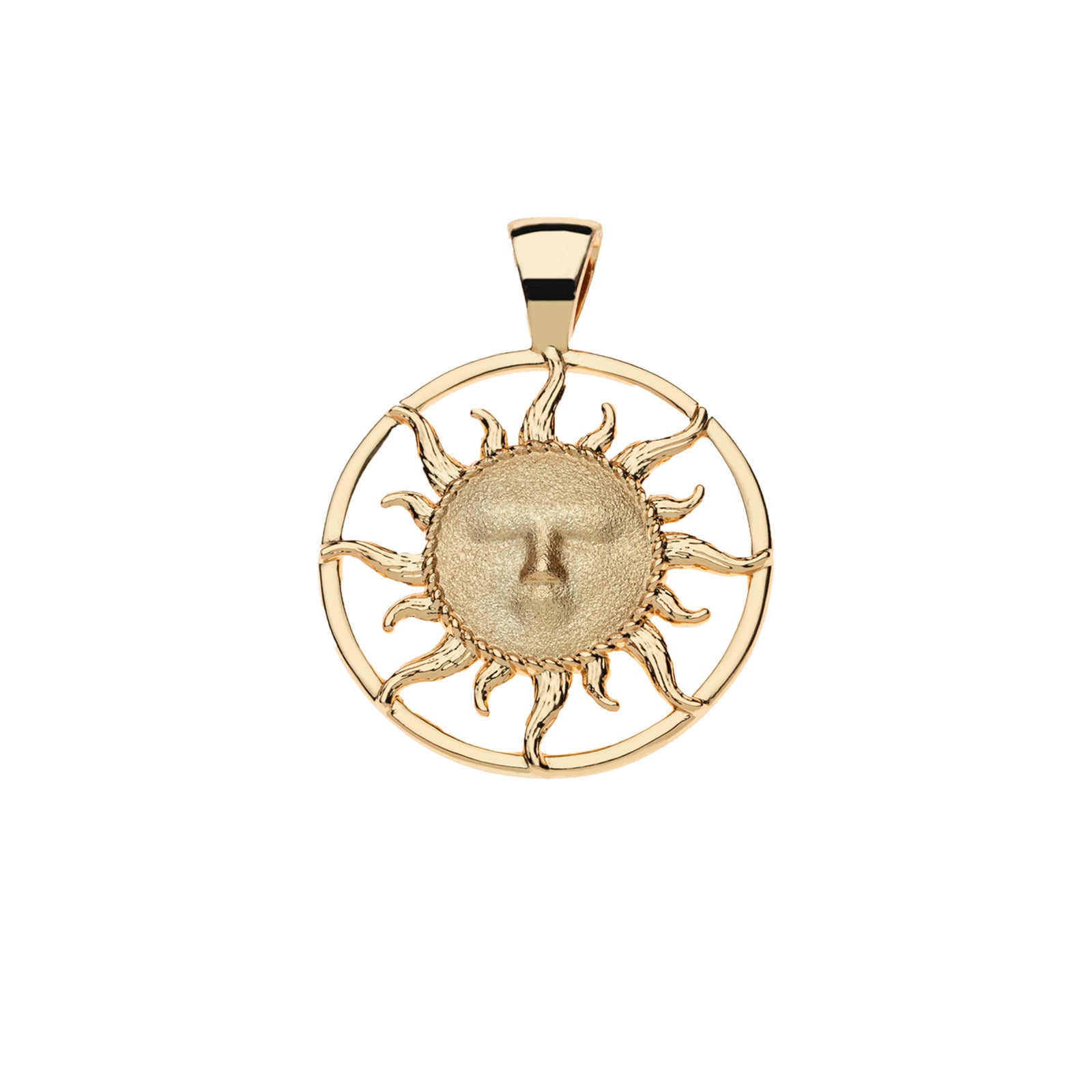 Gold cutout sun coin pendant