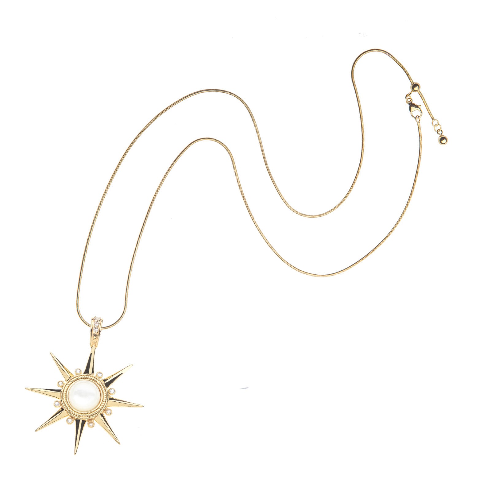 Gold supernova pendant on the snake chain
