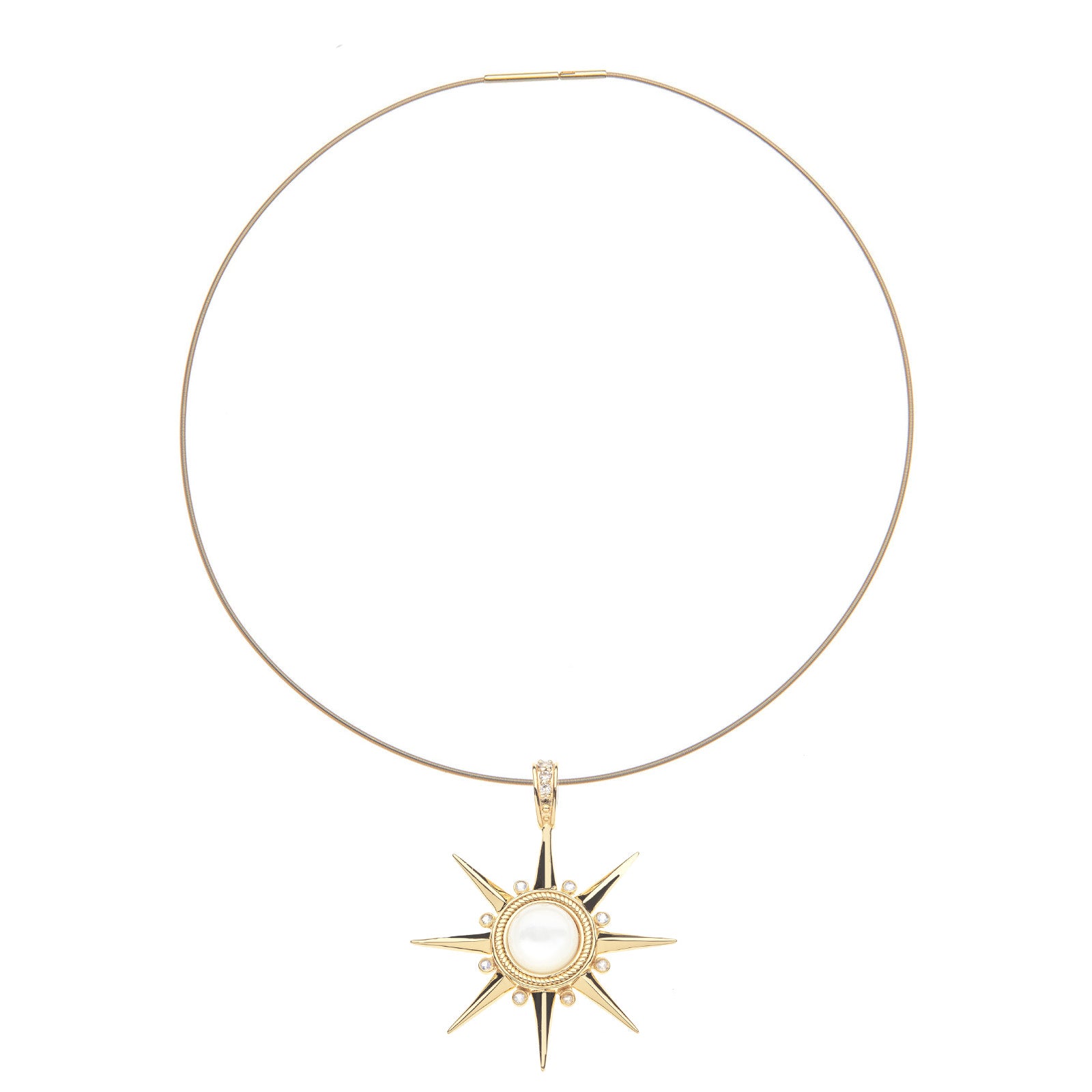 Gold supernova pendant on the omega wire