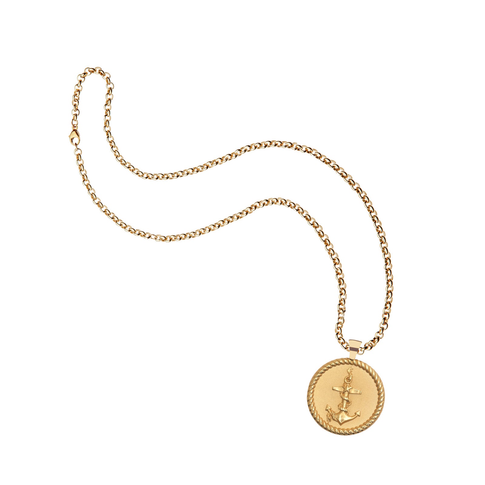 Gold Original Strong Coin Pendant on grande rolo chain