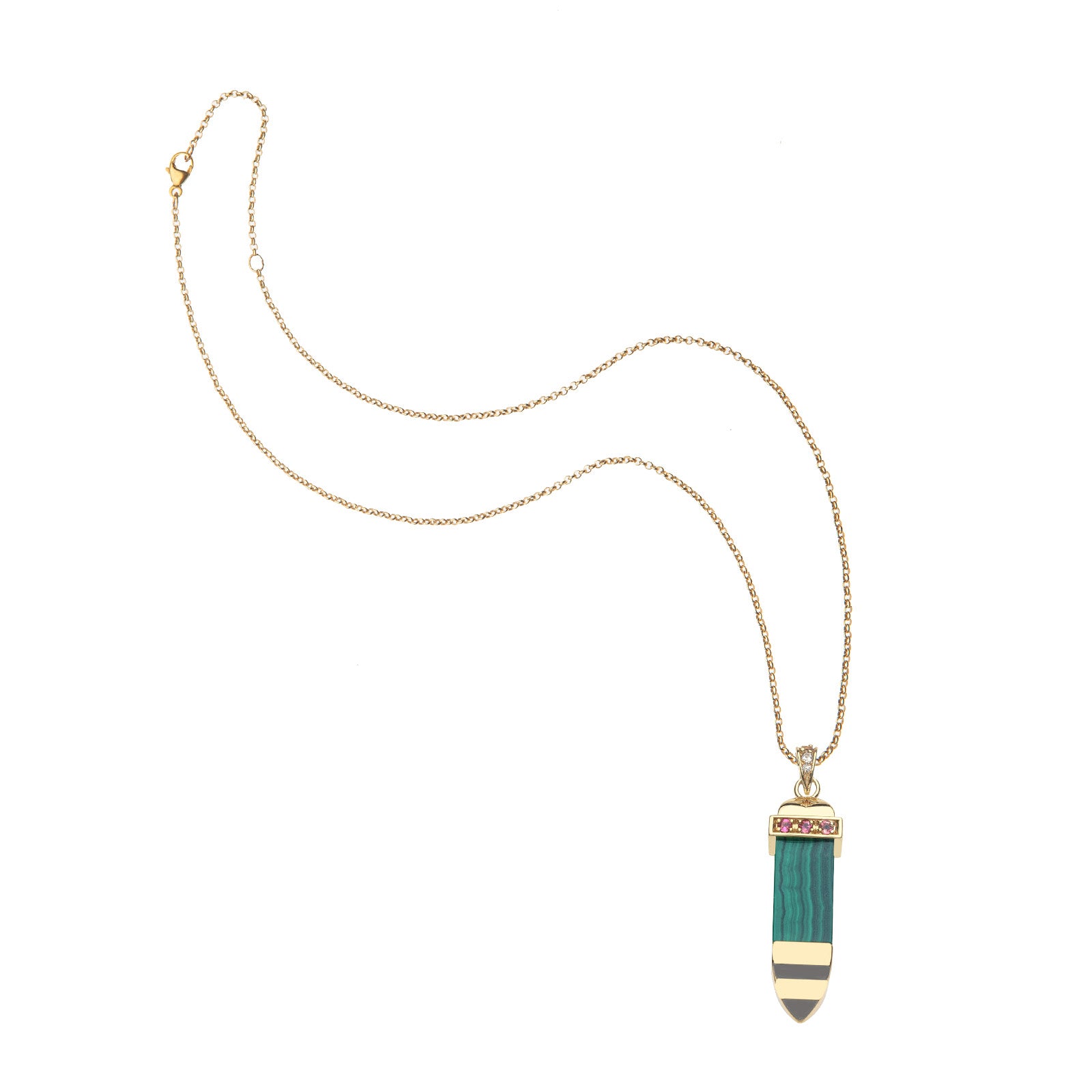Carved malachite sun ray on classic rolo chain
