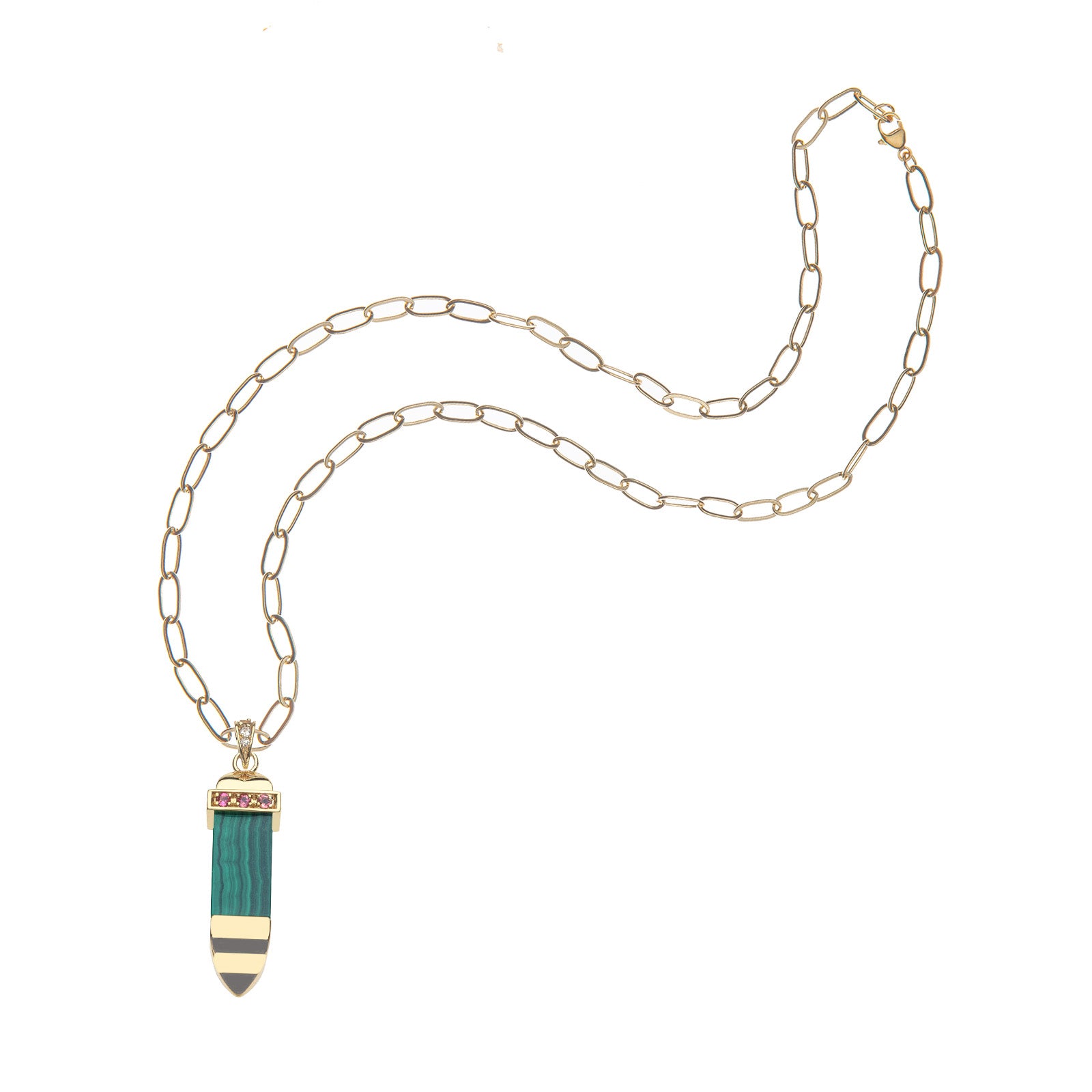 Carved malachite sun ray on drawn link chain
