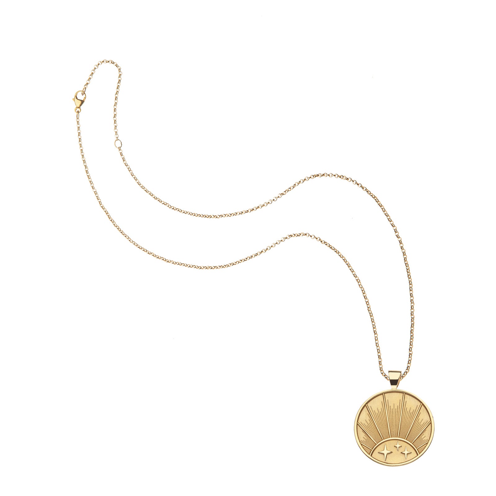 Gold Original Rising Sun Coin Pendant on classic rolo chain