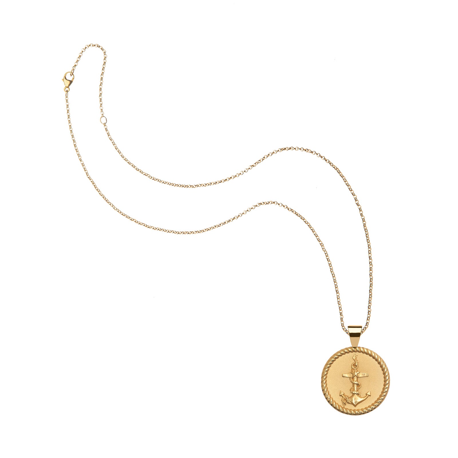 Gold Small Strong Coin Pendant on classic rolo chain