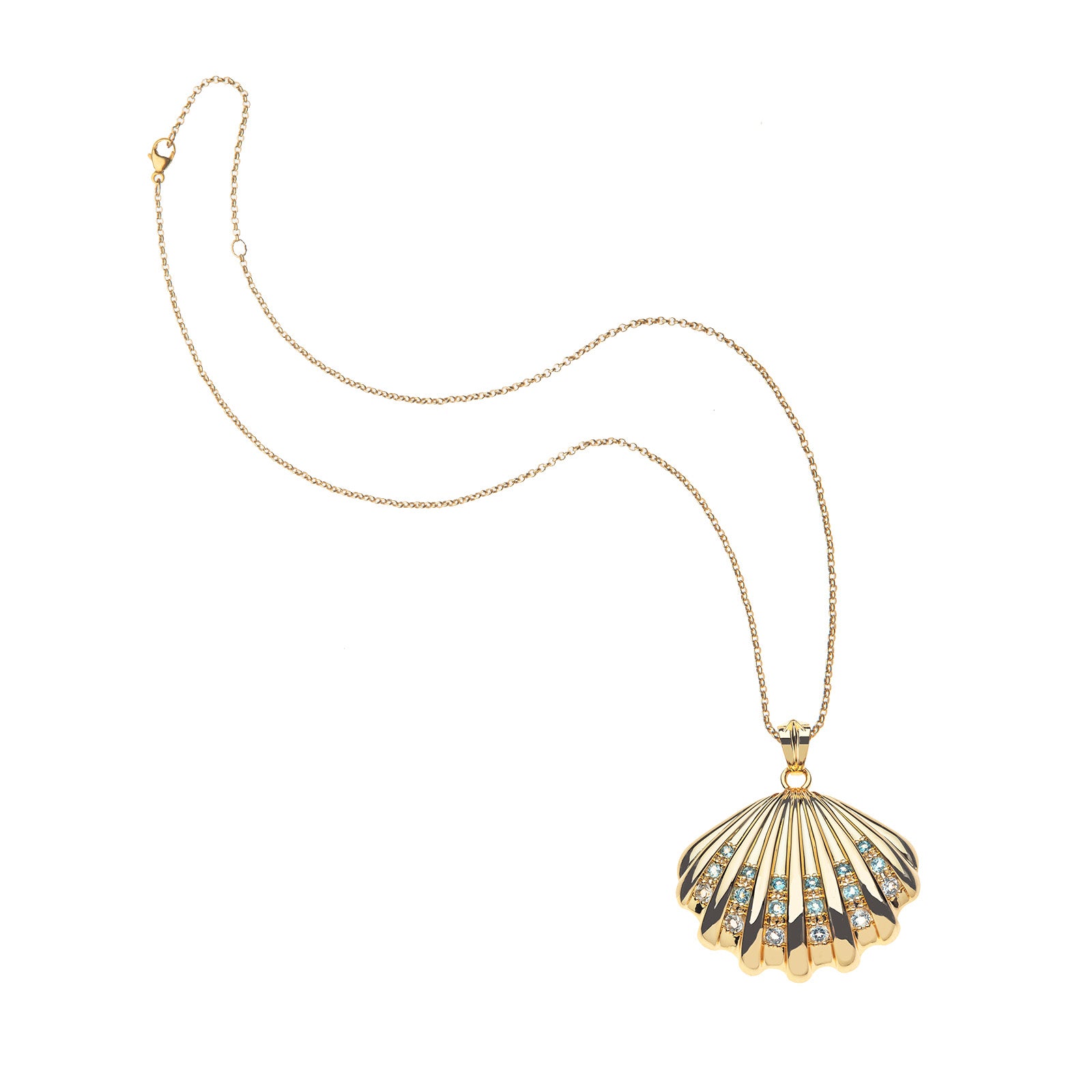 Strong in the waves shell pendant on the classic rolo chain