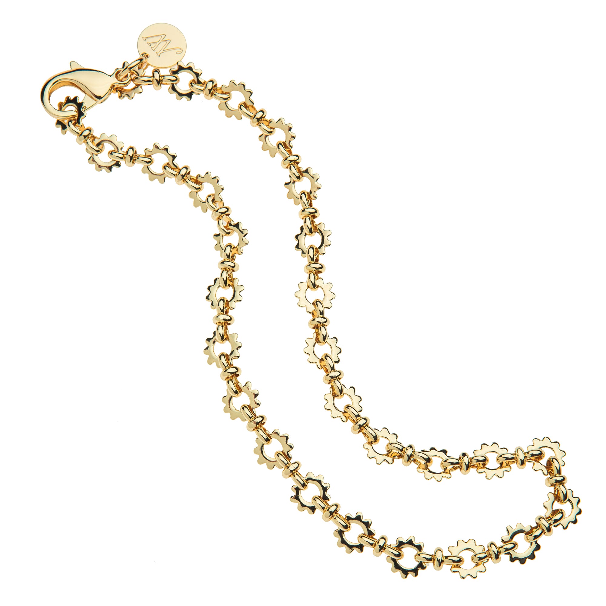 Gold link chain with sun shaped textured links