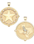 TEXAS JW Original Pendant Coin in 14k Solid Gold with Stones