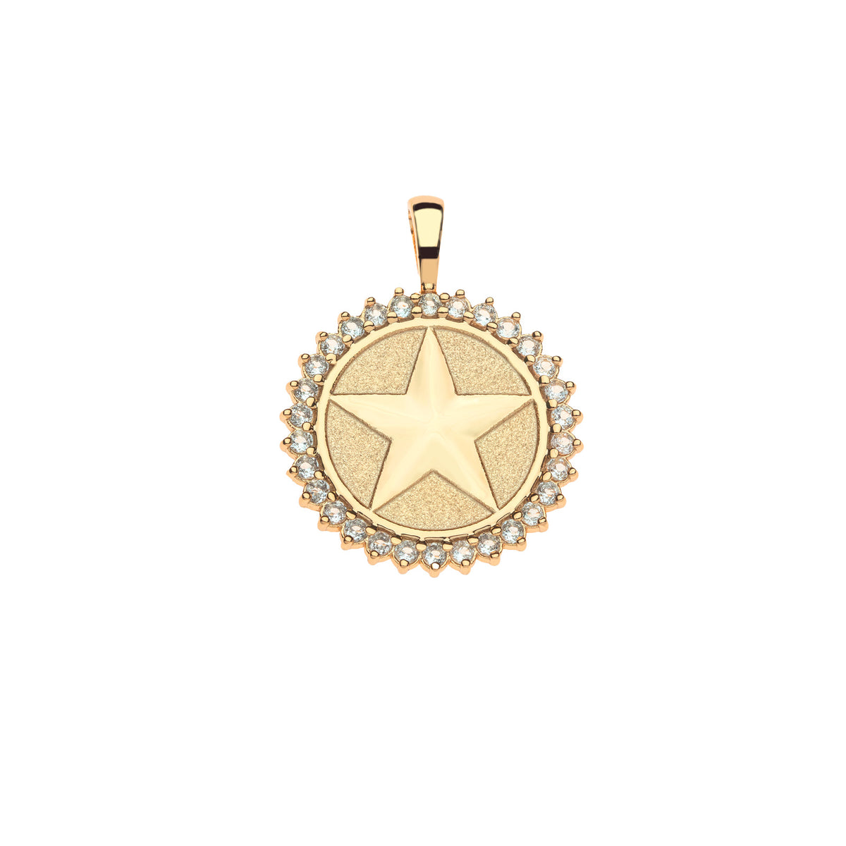 Petite embellished Texas coin features a star design and border of white topaz stones