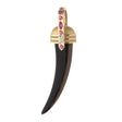 Tiger's eue tusk with gold cap that features pink tourmaline, pink sapphire, and white sapphire stones
