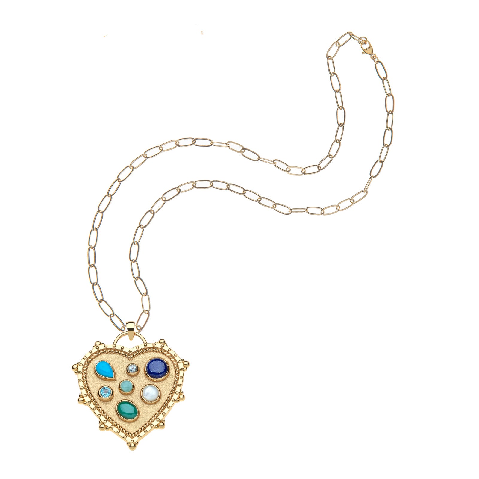 Chunky Treasure Trove heart pendant on the drawn link chain