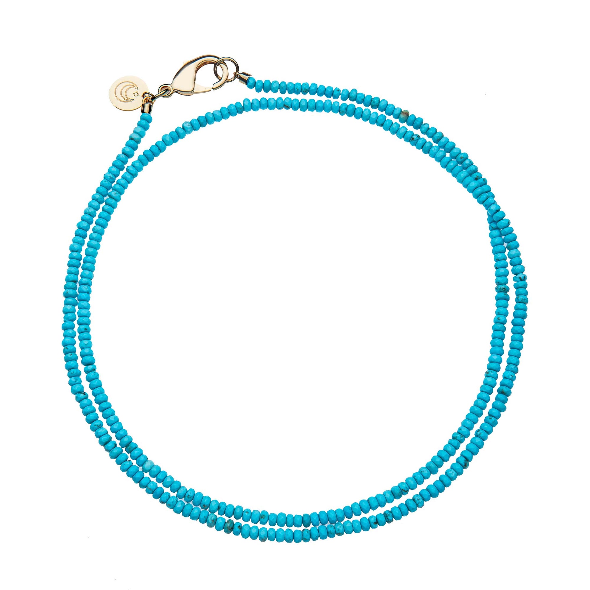 Double wrap chain with diamond cut turquoise beads and oversized gold lobster clasp