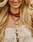 Double Wrap Beaded Necklace in Crimson Coral