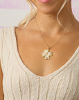 Model wearing the lucky in love clover in mother of pearl on the classic rolo chain