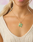 Model wearing the lucky in love clover in malachite on the classic rolo chain