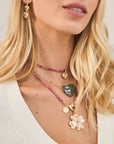 Layered necklaces on model