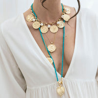 Double Wrap Diamond Cut Beaded Necklace in Turquoise