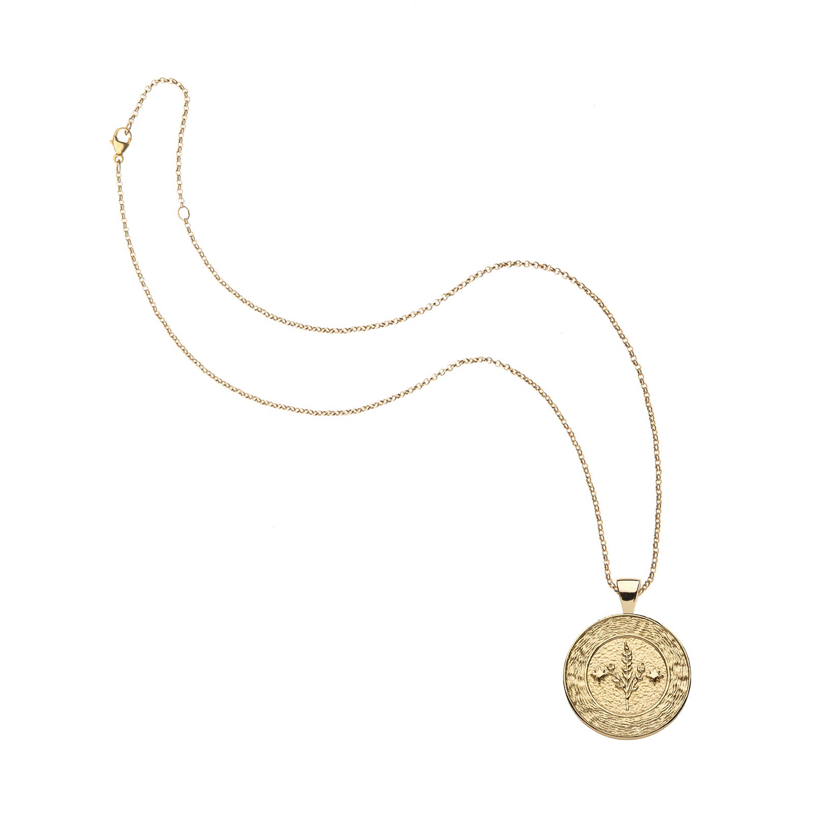 Gold small Virgo coin pendant on classic rolo chain