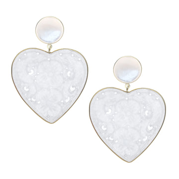 LOVE White Carved Agate Earrings